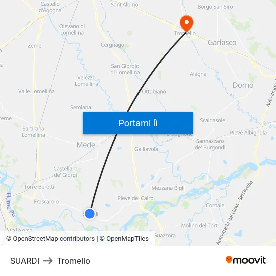 SUARDI to Tromello map