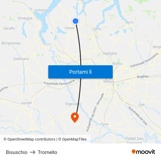Bisuschio to Tromello map