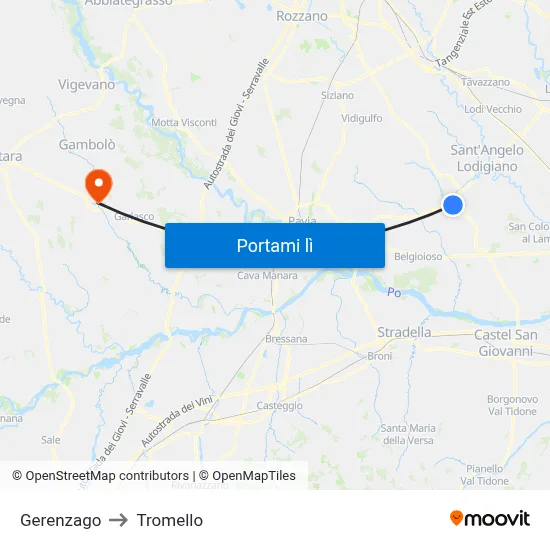 Gerenzago to Tromello map