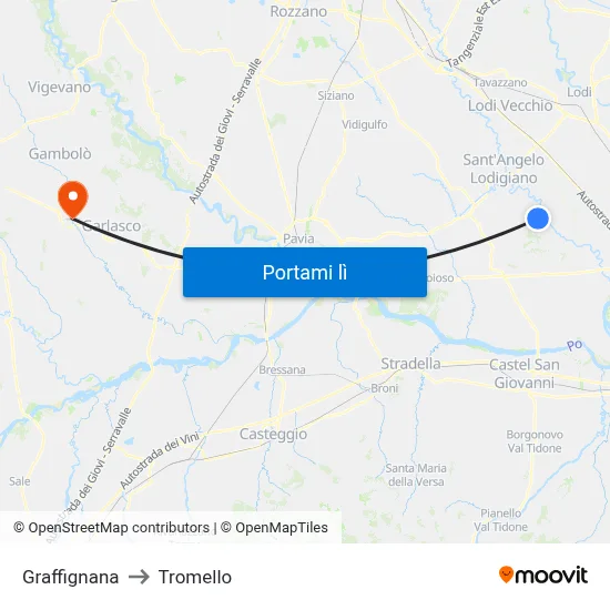 Graffignana to Tromello map