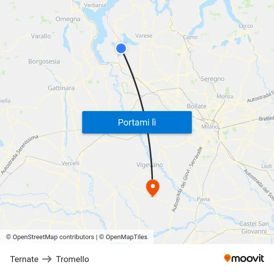 Ternate to Tromello map