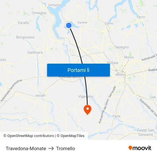 Travedona-Monate to Tromello map