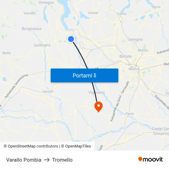 Varallo Pombia to Tromello map