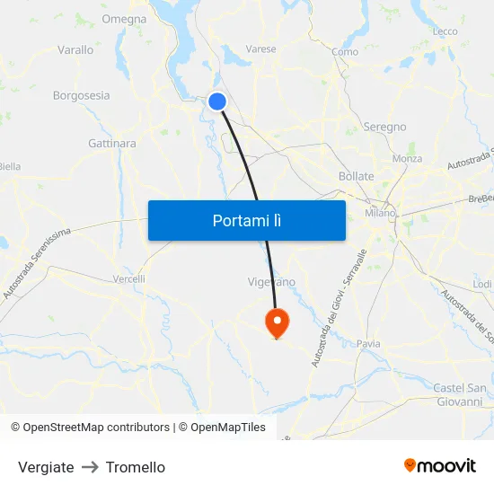 Vergiate to Tromello map