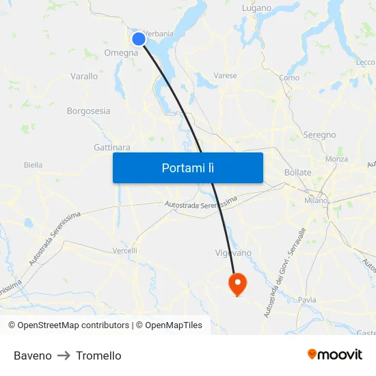 Baveno to Tromello map