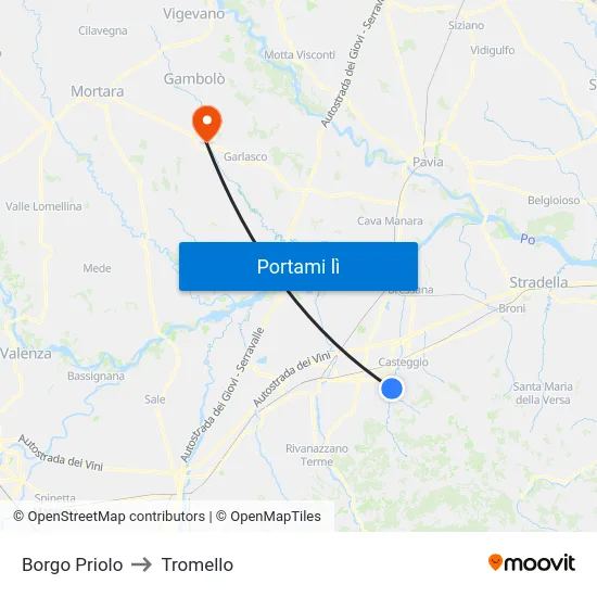 Borgo Priolo to Tromello map