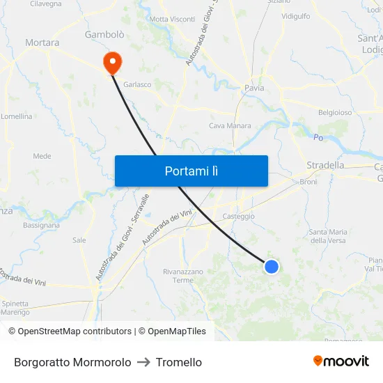 Borgoratto Mormorolo to Tromello map
