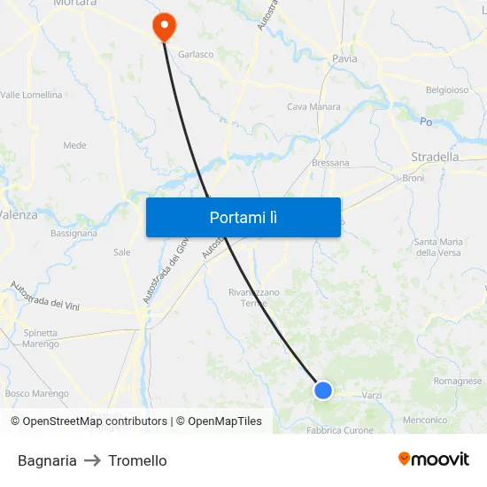 Bagnaria to Tromello map