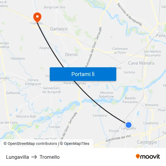 Lungavilla to Tromello map