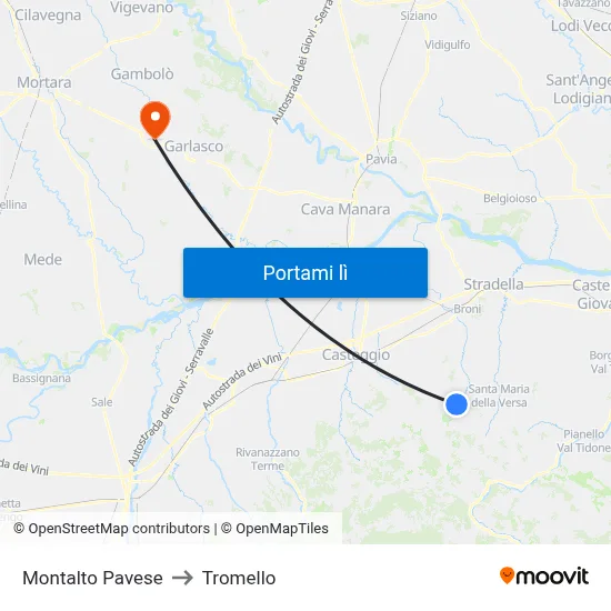 Montalto Pavese to Tromello map