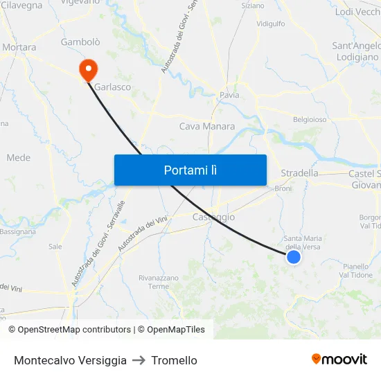 Montecalvo Versiggia to Tromello map