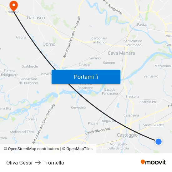 Oliva Gessi to Tromello map
