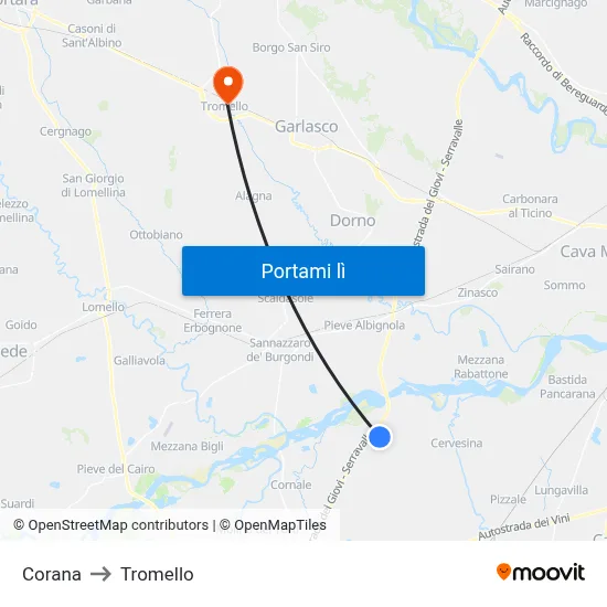 Corana to Tromello map