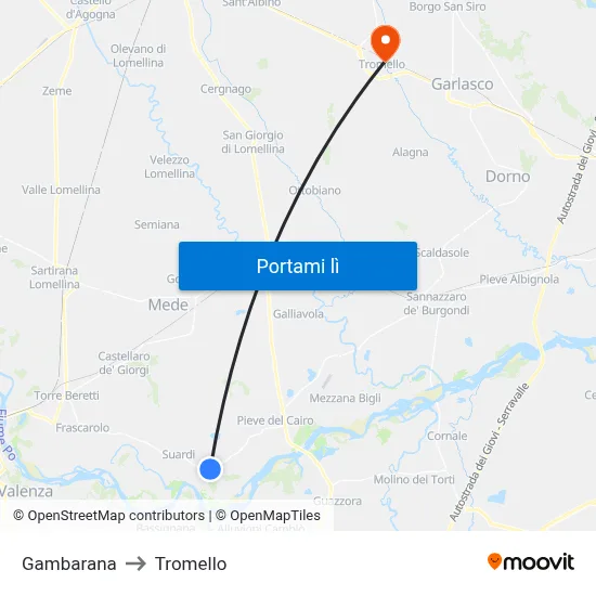 Gambarana to Tromello map