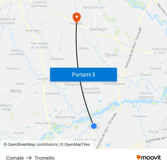 Cornale to Tromello map