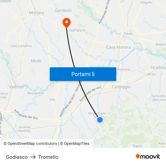 Godiasco to Tromello map