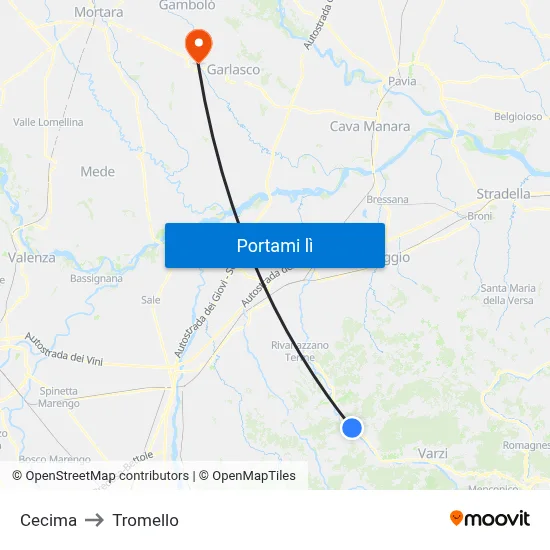 Cecima to Tromello map