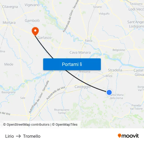Lirio to Tromello map