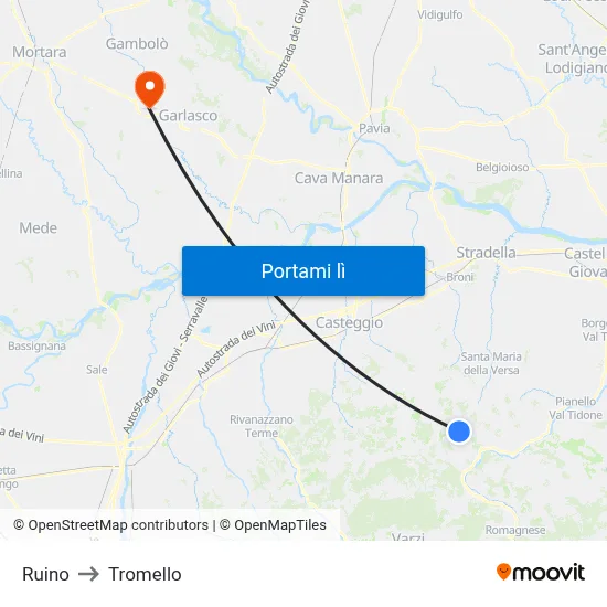 Ruino to Tromello map