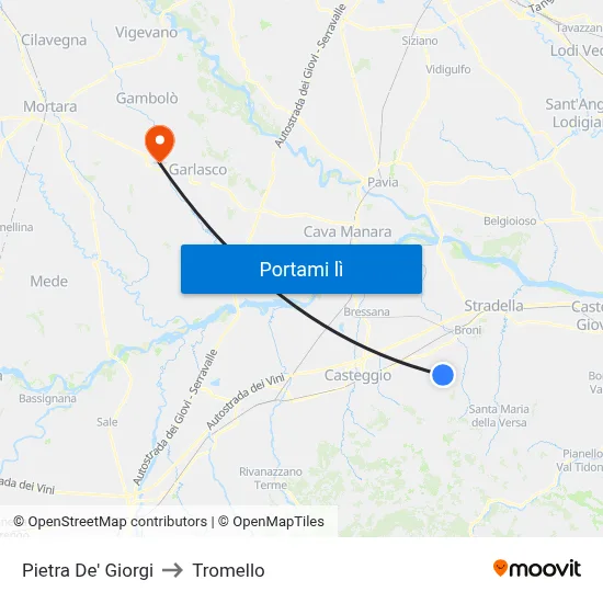 Pietra De' Giorgi to Tromello map