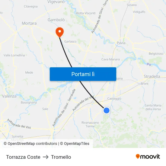 Torrazza Coste to Tromello map