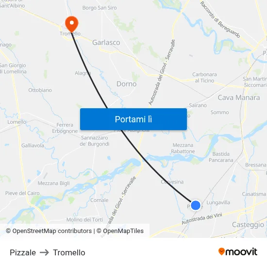 Pizzale to Tromello map