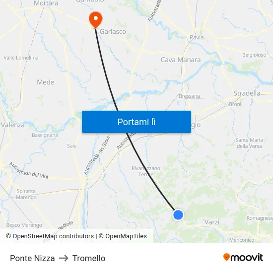 Ponte Nizza to Tromello map