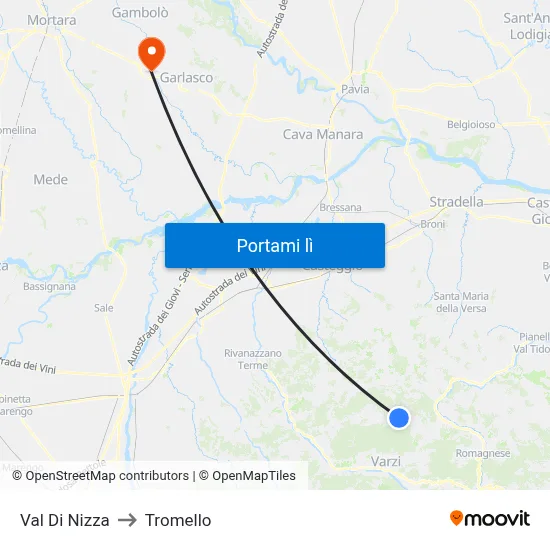 Val Di Nizza to Tromello map