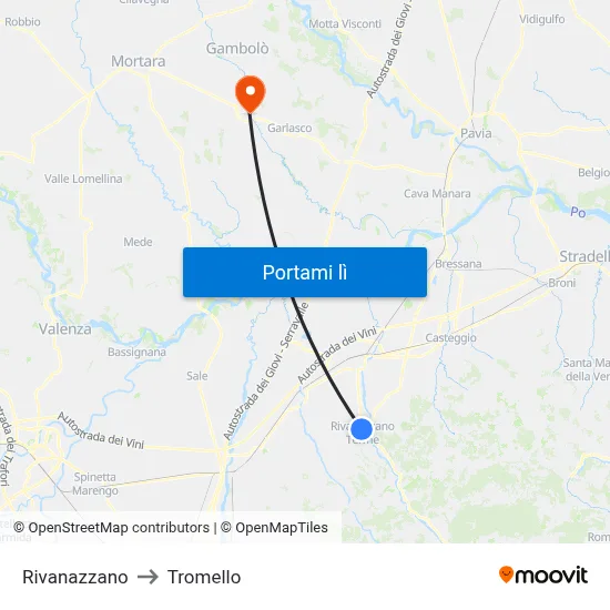 Rivanazzano to Tromello map