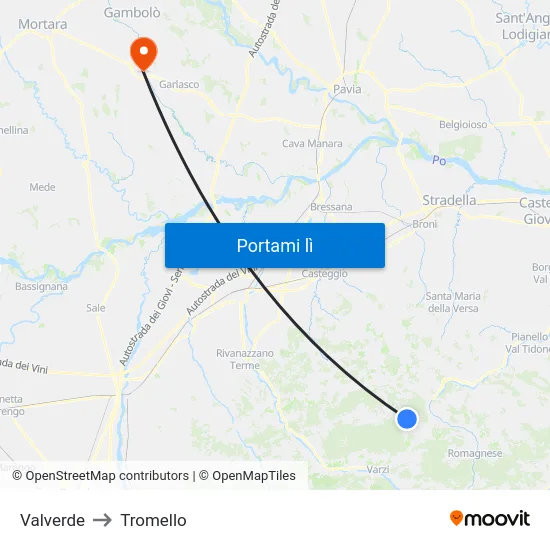 Valverde to Tromello map