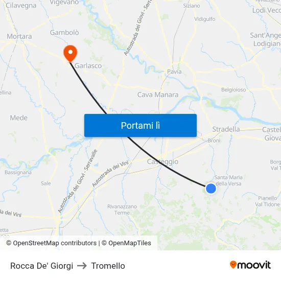 Rocca De' Giorgi to Tromello map