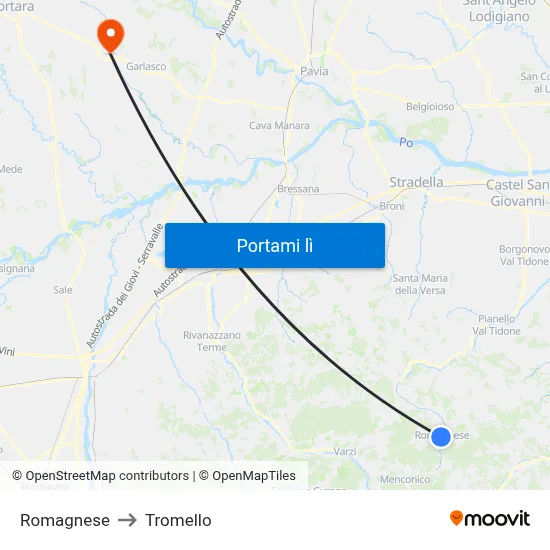 Romagnese to Tromello map