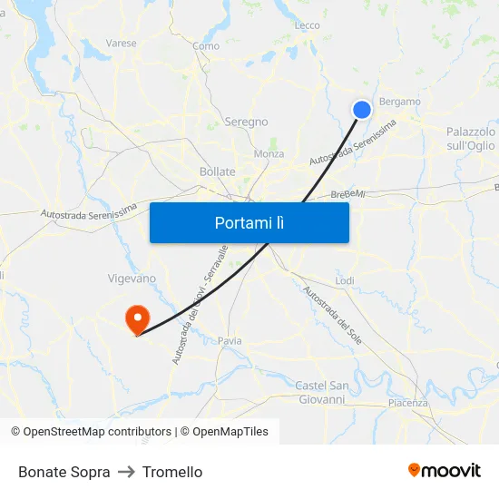 Bonate Sopra to Tromello map