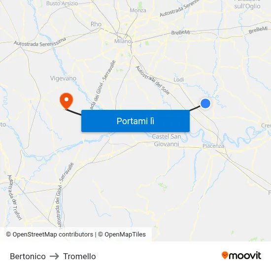 Bertonico to Tromello map