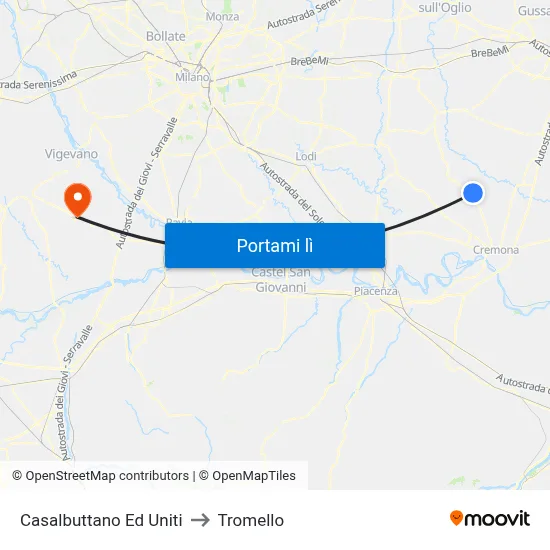 Casalbuttano Ed Uniti to Tromello map