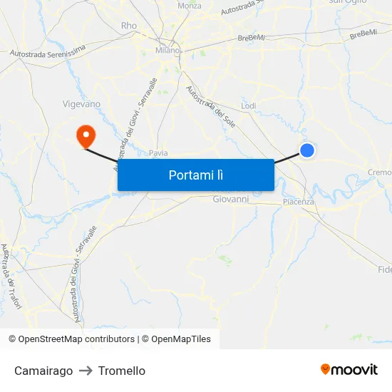 Camairago to Tromello map
