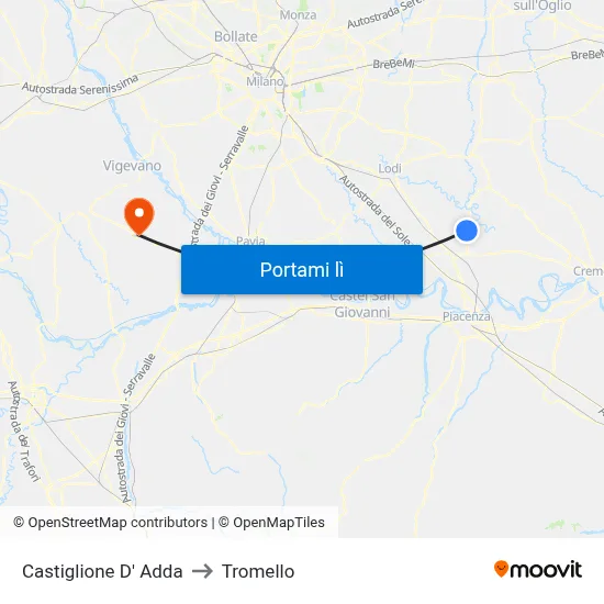 Castiglione D' Adda to Tromello map