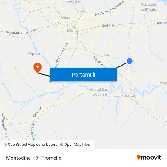 Montodine to Tromello map