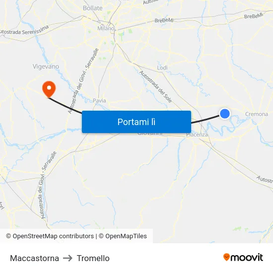 Maccastorna to Tromello map