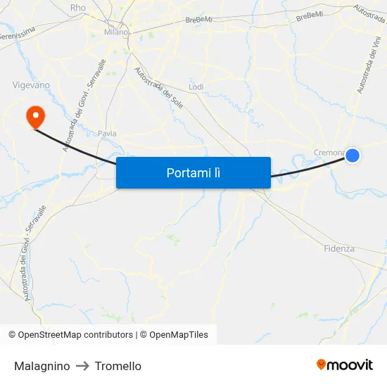 Malagnino to Tromello map