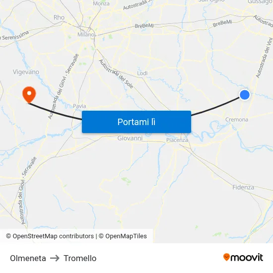 Olmeneta to Tromello map