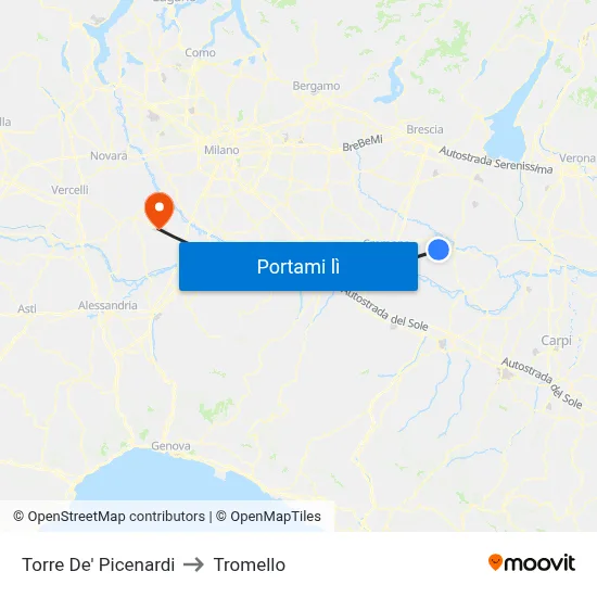 Torre De' Picenardi to Tromello map
