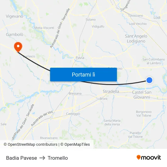 Badia Pavese to Tromello map