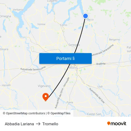Abbadia Lariana to Tromello map