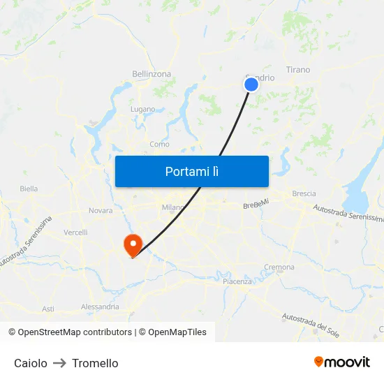 Caiolo to Tromello map
