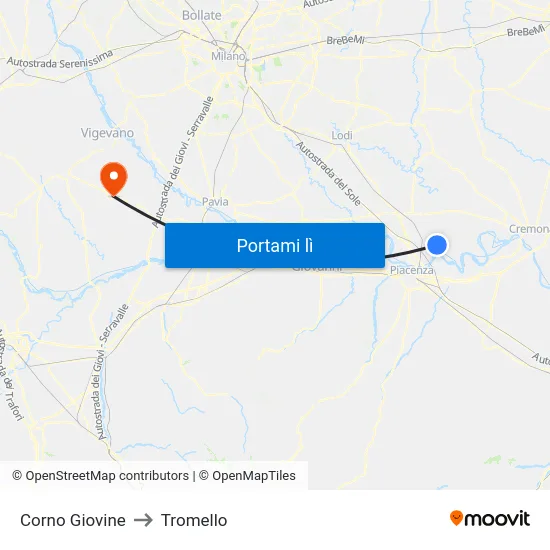 Corno Giovine to Tromello map
