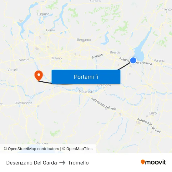 Desenzano Del Garda to Tromello map