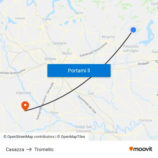 Casazza to Tromello map