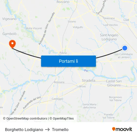 Borghetto Lodigiano to Tromello map