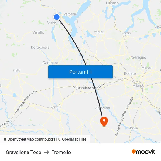Gravellona Toce to Tromello map